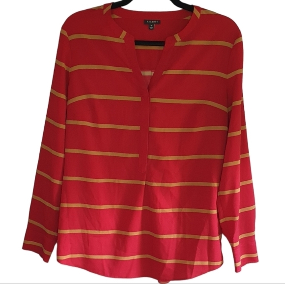 TALBOTS Half Button Striped Blouse Long Sleeve Red Gold Women Sz M Office Preppy - Picture 1 of 6